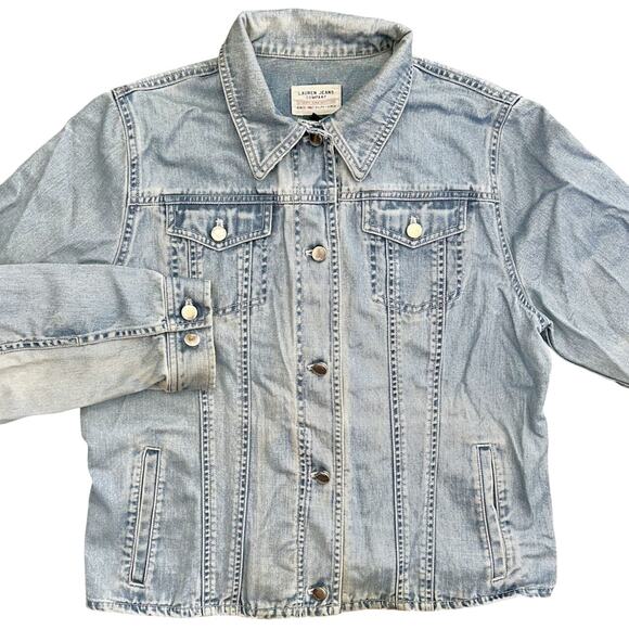 Ralph Lauren 90s Vintage Distress Light Medium Denim Jean Jacket Boho MED - Picture 5 of 13